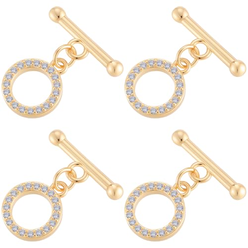 Beebeecraft 10 Sets Small 18K Gold Plated Toggle Clasp Cubic Zirconia OT T-bar Closure Connector End Clasp for Bracelet Necklace Jewelry Making DIY Findings