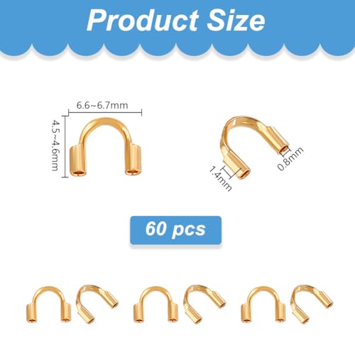 PH PandaHall 60pcs 18K Gold Wire Guardian, Golden U-Shape Cable Protector 304 Stainless Steel Wire Guard Loops Thread Protector for Earring Bracelet Necklace Pendants Jewelry Crafts Making, Hole 0.8mm