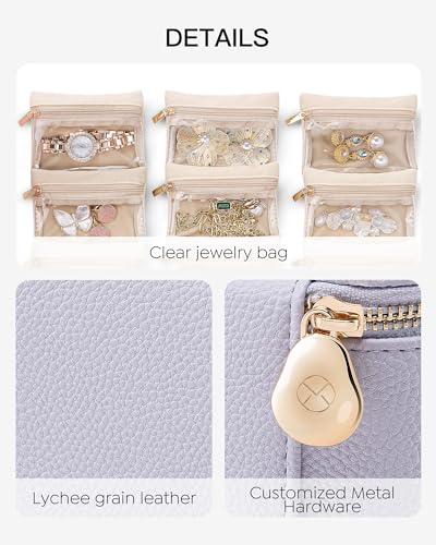 VLANDO Travel Jewelry Case Organizer, Small Jewelry Box with 6 Velvet Jewelry Zipper Bags, Holidays Gifts for Women Girls Friends-Purple - color: 6PCS-Purple
