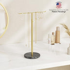 Gold Necklace Holder Jewelry Organizer Stand – Adjustable Height T‑Bar Jewelry Display with Dark Gray Marble Base, Necklace & Bracelet Holder, Countertop Jewelry Stand - color: Glod & Black