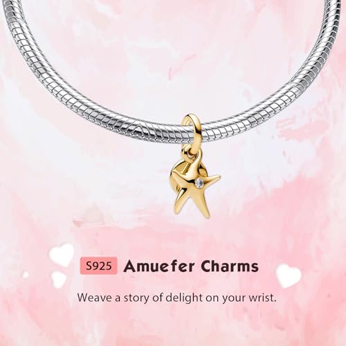 S925 Bead Dangle Charms for Bracelets Necklaces, Compatible with Pandora, Jewelry Making - style: Starfish Charms Split 14K Gold Plated