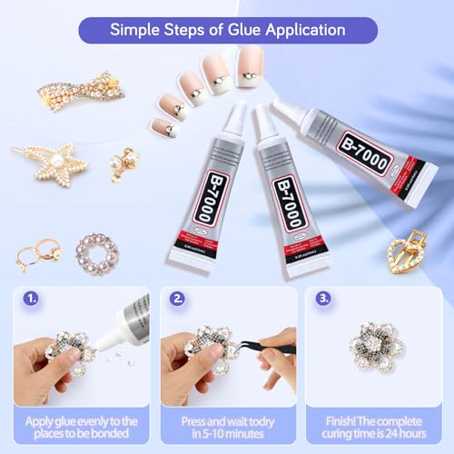 FITTDYHE 3PCS Jewelry Glue - 15ML/0.5fl oz Clear DIY Craft Glue for Rhinestones, Waterproof Strong Bond Adhesive for Phone Repair, Nail Art, Shoes, Fabric, Metal, Glass - color: 3PCS 15ML