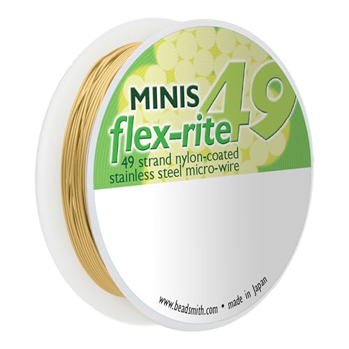 The Beadsmith Flex-Rite Beading Wire - 49-Strand Nylon-Coated Stainless-Steel Wire, 0.018" (0.45 mm) Dia, Metallic Gold, 10 ft Spool, Durable Necklace & Bracelet String, for Jewelry Making Supplies - color: Metallic Gold, size: .018” Dia - 10 Ft
