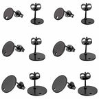 SUNNYCLUE 1 Box 30Pcs 3 Sizes Flat Round Earring Posts Stainless Steel Earring Post Ear Stud with Loop Blank Metal Earring Studs Ear Nuts for Earrings Jewelry Making DIY Women Adults Crafts Supplies - color: 15 Pairs Round Black Stud Earring Findings