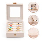 Small Leather Jewelry Box with Glass Top Mini Ring Display Case with 8 Slots for Selling Gift for Girls and Women (Pearl White) - color: PearlWhite