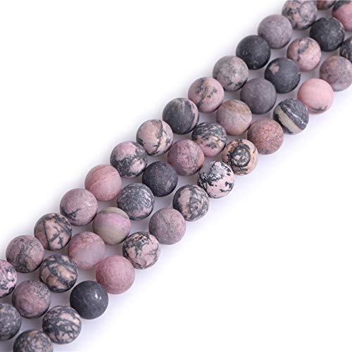 10mm Natural Stone Black Rhodonite Frosted Matte Unpolished Round Beads for Jewelry Making Strand 15 inch - color: Black Rhodonite, size: 10mm
