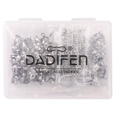 304 Stainless Steel Crimp Beads 2.0mm and End Caps 4x8mm Set 200pcs for Jewelry DIY Making and Repairing - color: Crimp Beads and End Caps Set, size: 2.0mm and 4x8mm