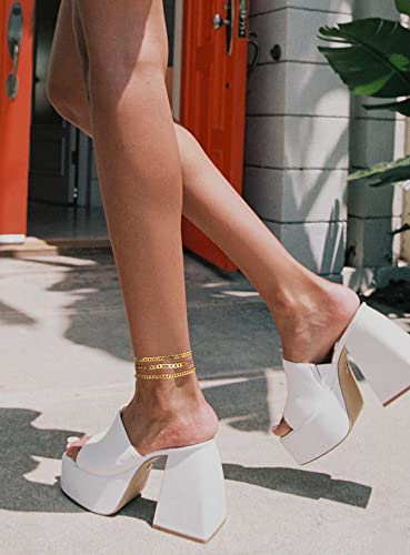 DEARMAY 14K Gold Plated Ankle Bracelets Set for Women Waterproof, Anklets for Women Cuban Link Layered Pack Jewelry Gift - color: Gold Anklet-U