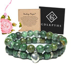 2Pcs Healing Crystal Bracelets for Women Handmade Beaded Bracelet Healing Prayers Crystal 8mm Natural Stone Beads Bracelet Stress Relief Get Well Soon Gifts