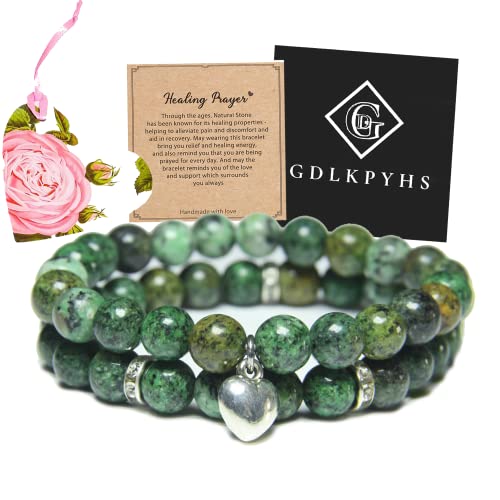 2Pcs Healing Crystal Bracelets for Women Handmade Beaded Bracelet Healing Prayers Crystal 8mm Natural Stone Beads Bracelet Stress Relief Get Well Soon Gifts
