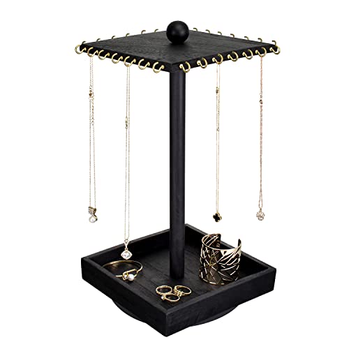 Ikee Design Wooden Rotating Jewelry Organizer, Jewelry Display Tower for Necklace & Bracelet, Rotating Necklace Holder Organizer, Jewelry Stand for Shows, Black Color, 7.88 W x 7.88 D x 16 H in - color: 1) Black