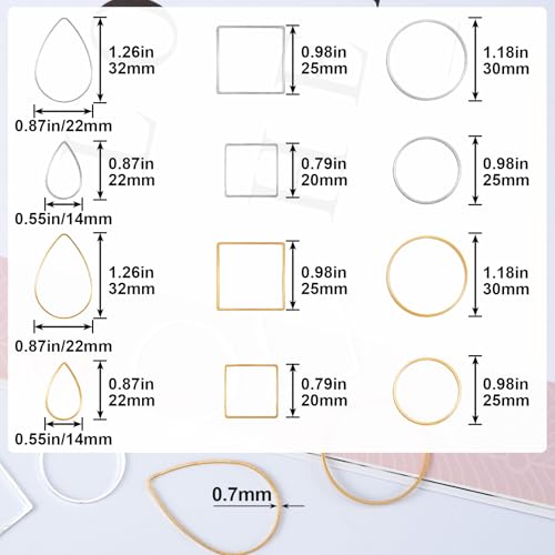 PAGOW 72 pcs Earring Beading Hoop, Hypoallergenic Teardrop Square Round Beading Hoops for Jewelry Making, Earrings Beading Hoop Bulk for DIY Crafts Accessories Supplies (Gold, Silver) - color: 72pcs,teardrop,square,round