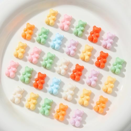 200pcs Bear Beads Colorful Gummy Bears Color Acrylic Beads for Necklace Bracelet Key Chains Jewelry DIY Craft Making(Bear-1) - color: bear-1