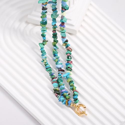 CANEVINKA Bohemian Beaded Choker Necklace 18K Gold Plated Bead Pendant Necklace Vintage Handmade Jewelry for Women - style: green stone
