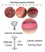 QWALIT Piercing Taper Threadless Insertion Tool - Titanium Labret Pin 16g, 18g, 20g - color: D11 - Silver Threaded+Threadless