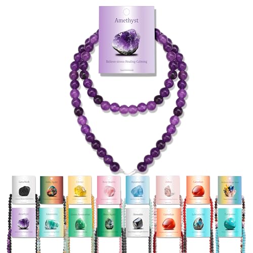 Vinswet 60pcs 6mm Amethyst Natural Stone Beads Round Genuine Real Stone Beading Loose Gemstones DIY Smooth Bead for Bracelet Necklace Earrings Jewelry Making - color: Amethyst, size: 6mm