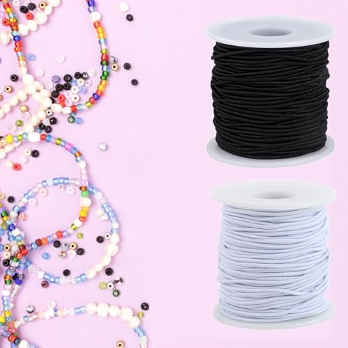 Stretchy String for Bracelets, 2 Rolls 0.8mm,1 mm,1.5mm,330 Feet Sturdy Elastic String for Jewelry Making, Necklaces, Beading and Crafts (White Black (1.5mm)) - size: White Black (1.5mm)