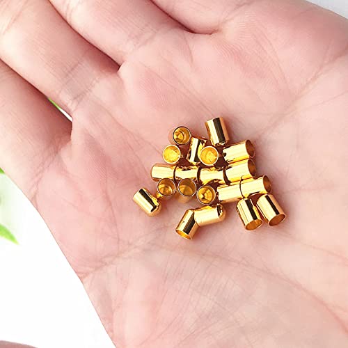 10Pcs Stopper Beads Brass Rubber Beads Slider Beads Insert Rubber Beads 2 Hole Adjustable Slider Clasps Round Beads with Column End Caps for DIY Leather Cord Bracelet, 3mm Hole