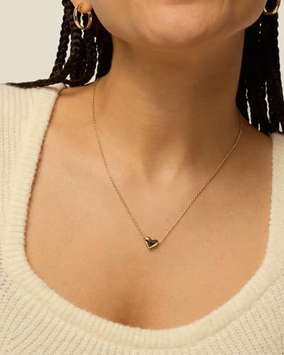PAVOI 14K Gold Plated Cubic Zirconia Heart Necklace | Cute Dainty Love Pendant Necklaces for Women - Valentines Day Trendy Jewelry - style: Heart Plain