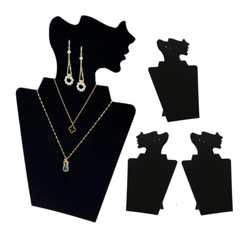 4Pcs/Set Velvet Black Foldable Necklace Display, Earring Necklace Jewelry Set Easel Display Stand Rack, Bust Stand Holder For Home or Shop Sell Show - color: Black Velvet, size: 4pcs Design 1