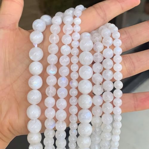 90pcs Adabele Natural Blue Flash Moonstone Healing Gemstone 4mm (0.16 inch) Small Round Beads Gem Stone Spacer for DIY Craft Jewelry Making GY30-4 - color: Moonstone, size: 4mm (90pcs/1 Strand)