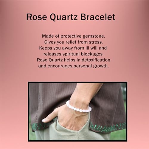 Rose Quartz Bracelet - 8mm Healing Crystal for Love, Unisex - color: 02: Rose Quartz, style: F: 8.3-8.7 inches