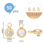 PH PandaHall 50pcs Cubic Zirconia Charms, 18K Gold Plated Round Crystal Charm Pendants Brass Crystal Pendants with Loops for Necklace Bracelet Dangle Earrings Jewelry Making DIY Crafts, 7.5x4.5mm