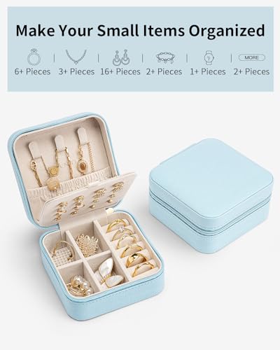 VLANDO Mothers Day Mom Gifts - Travel Jewelry Case, Small Travel Jewelry Organizer Box for Girls Women - Blue - color: Blue