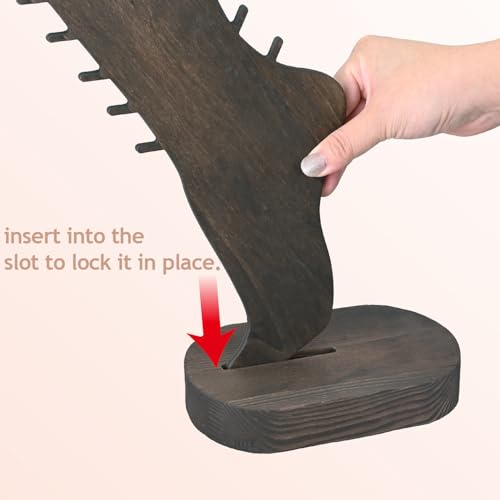 MOOCA 2 Pcs Set Two-Way Tabletop or Wall-Mountable Jewelry Display Natural Wood Foot-Shaped Bracelet Display, Anklets Display Storage, Wood Sturdy Base, Dark Brown Color - color: Dark Brown
