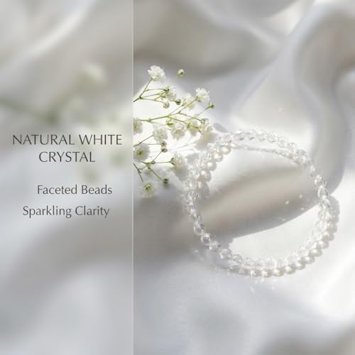 Angelstones Natural Gemstone Small Beaded Stretch Bracelet, 4mm Faceted Round Beads, Crystal Healing Bracelet for Women - color: Clear Quartz