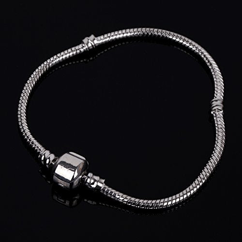 RUBYCA 5pcs 7.1" Silver Color Clasp European Snake Chain Charm Bracelet fit Charm Beads DIY - color: Silver, size: 18 CM