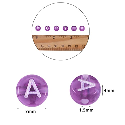 BEEFLYING 1480Pcs Transparent Acrylic Alphabet Beads Flat Round Disc A-Z White Letter Beads Clear Spacer Beads Charms for DIY Friendship Boho Bracelet Summer Holiday Jewelry Making (Dark Orchid) - color: Dark Orchid