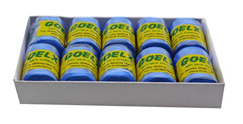 Goelx Silk Thread by Shade No for Jewelry, Tassel Making, Embroidery, Crafts, Shiny Soft Thread Spools - Blue - 50 - color: Blue - 50