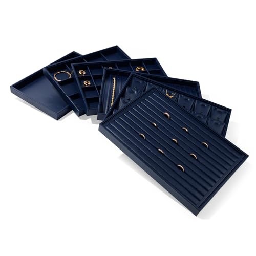 11 Slots PU Leather Jewelry Tray Ring Display Trays Earring Display Tray Ring Earrings Studs Tray Jewelry Organizer Showcase Display (Blue) - color: Blue, size: 11 Slot