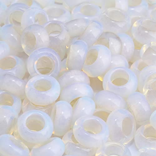 SUNYIK Opalite Large Hole (6mm) Rondelle Loose Charms European Bead fits Bracelet,Jewelry Makings Pack of 20 - color: White-Opalite, size: 14x8mm