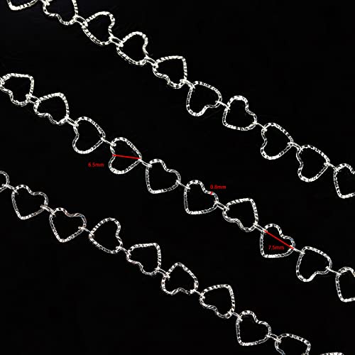 YOUBEIYEE 16.4 Feet Silver Plated Heart Chain Brass Handmade Embossed Link Chains Bulk on Spool with Open Jump Rings Lobster Clasps for Bracelet Necklace Jewelry Making - color: Silver Hollow Heart