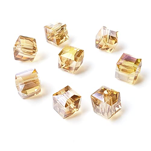 6mm Cube Glass Beads for Jewelry Making, Faceted Square Crytal Spacer Beads for Bracelet Necklace Earring, Gold Champagne 270pcs - color: Gold Champagne, size: 6mm
