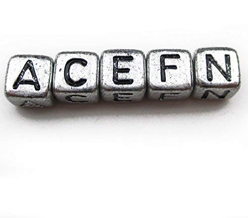 1000pcs Mixed Acrylic Letter/Alphabet “A-Z”Cube Beads for DIY Craft (Silver with Black Letter) - color: Silver with Black Letter