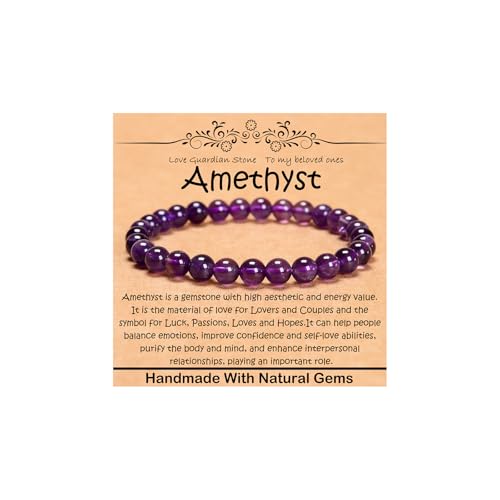 Natural Healing Gemstone Bracelet Handmade Yoga Stretch Elastic Bracelet Stress Relief Crystal Jewelry for Men and Women - color: Amethyst (Love Guardian), size: 6mm