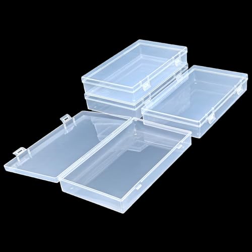 4 Pack Rectangular Clear Plastic Storage Containers Box with Hinged Lid for Beads and Other Small Craft Items (7.87 x 4.72 x 1.38 inch) - size: 7.87 x 4.72 x 1.38 inch