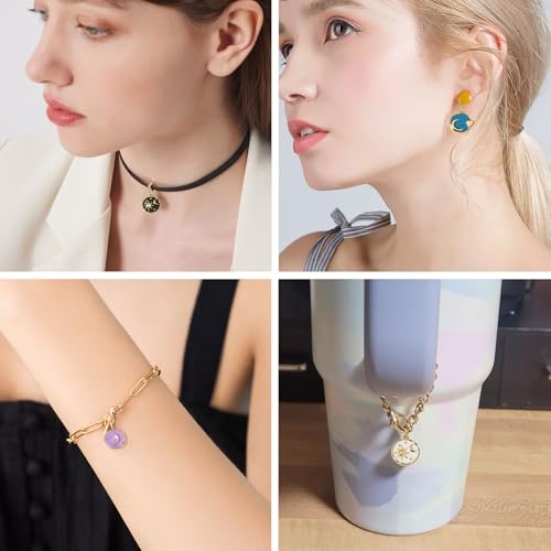 Craftdady Golden Plated Enamel Pendants White Oval Flat Round Dangle Charms for DIY Earrings Necklace Bracelet Making - color: Mixed Color-6 Styles