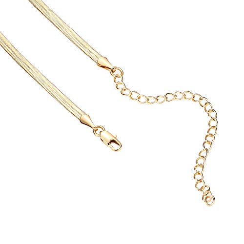 PAVOI 14K Gold Plated Curb Paperclip Box Sphere Bead Snake Herringbone and Figaro Chain Adjustable Necklace - style: Snake-M