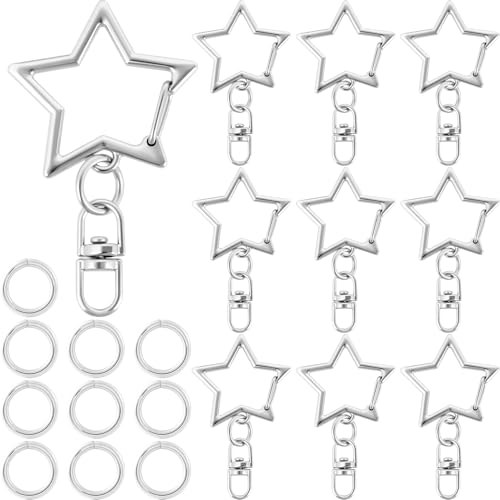 20pcs Star Shaped Spring Snap Clasps, Swivel Keychain Clip Buckle with Open Jump Ring, Zinc Alloy Snap Hook Jewelry Clasps for Keychain DIY Crafts- Silver - color: Silver-20pcs