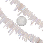 SUNYIK Angel Aura Quartz Titanium Coated Crystal Points Quartz Rough Sticks Spikes Point Beads 15 inch Strand Drilled - color: #1-Angel Aura Quartz(Rough), size: 0.4"-1.3"
