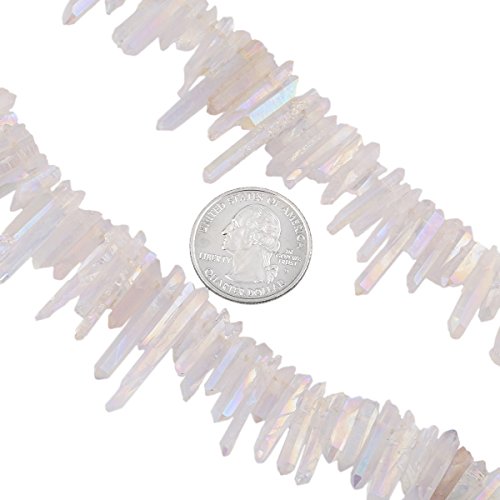 SUNYIK Angel Aura Quartz Titanium Coated Crystal Points Quartz Rough Sticks Spikes Point Beads 15 inch Strand Drilled - color: #1-Angel Aura Quartz(Rough), size: 0.4"-1.3"
