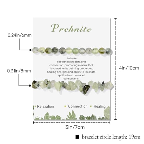 Healing Crystal Bracelets for Women 2 PCS 6mm Natural Stone Bracelet Stretch Crystal Beaded Bracelets Handmade Gemstone Bracelet Jewelry Gifts Christmas Gifts for Women Girls - style: prehnite