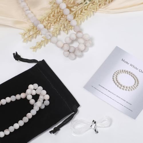 Stone Beads, 60pcs Matte White Quartz, 6mm Round Loose Beads for Jewelry Making, Bracelets, with Bag, String & Card - color: Matte White Quartz, size: 6mm
