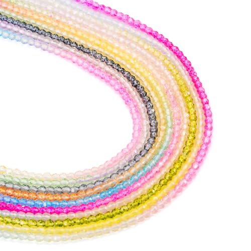 FASHEWELRY 10 Strands 10 Colors Transparent Gradient Color Glass Beads, 2mm Round Faceted Beads, 1800pcs, For Jewelry Making - color: Gradient Color-10 Colors, size: 2mm