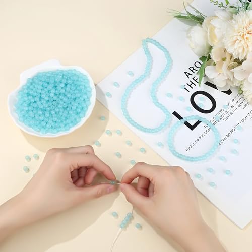 500Pcs Light Blue Glass Beads for Bracelets Necklace, 6mm Round Crystal Beads for Bracelet Jewelry Making Kits Earring Necklaces and DIY Crafts(Light Blue) - color: Light Blue