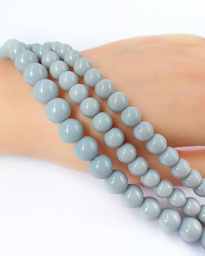 8mm Glass Beads 46PCS Glass Beads for Jewelry Making Charm Round Loose Bead for Bracelet Making Kit (Gray Glass) - color: Gray Glass